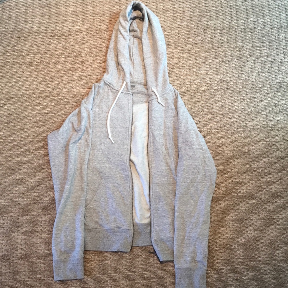 Grey zip-up drawstring hoodie
